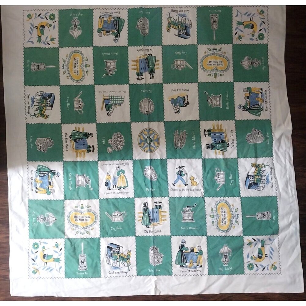 Vintage 1920s Amish Plaid Theme Cotton Cardboard Tablecloth Very Good Condition - Picture 2 of 6